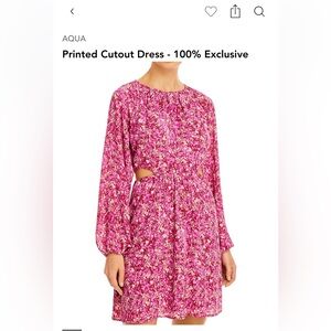 AQUA PINK FLORAL LONG SLEEVE DRESS SIDE CUT OUT WOMENS SIZE